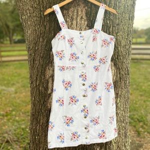 Floral White Stretchy Denim Dress